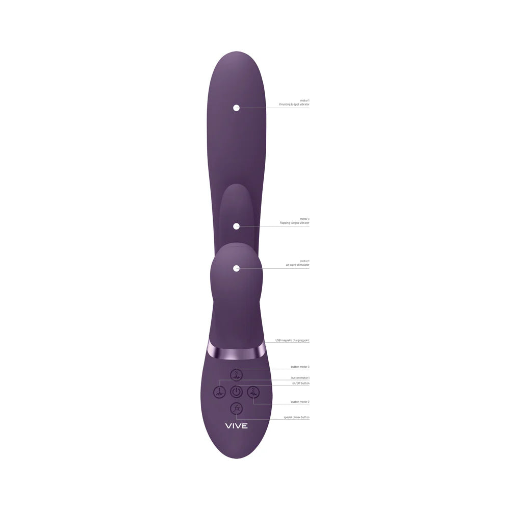 VIVE ENA Rechargeable Thrusting Silicone G-Spot Vibrator with Flapping Tongue and Air Wave Stimulator