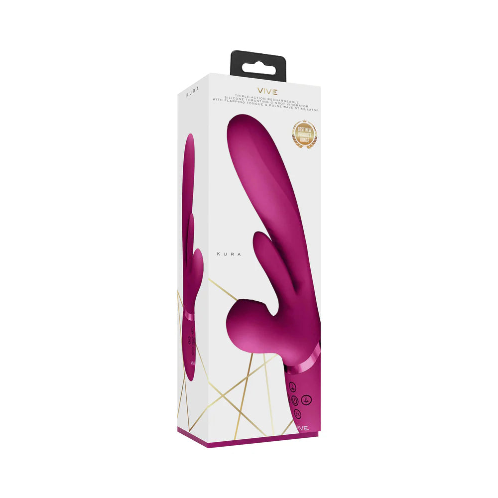 VIVE KURA Rechargeable Thrusting Silicone G-Spot Vibrator with Flapping Tongue and Pulse Wave Stimulator