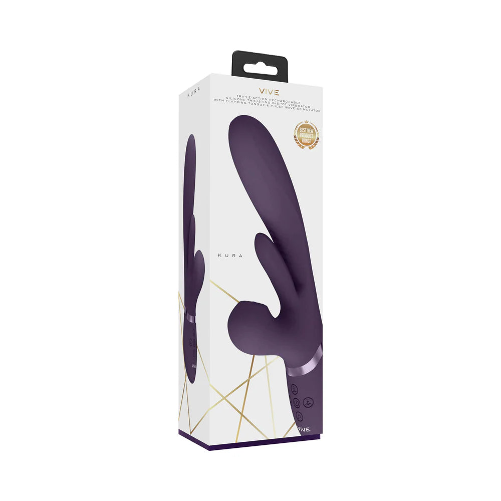 VIVE KURA Rechargeable Thrusting Silicone G-Spot Vibrator with Flapping Tongue and Pulse Wave Stimulator