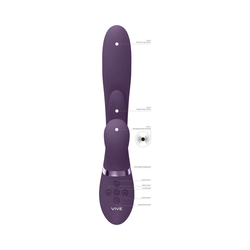 VIVE KURA Rechargeable Thrusting Silicone G-Spot Vibrator with Flapping Tongue and Pulse Wave Stimulator