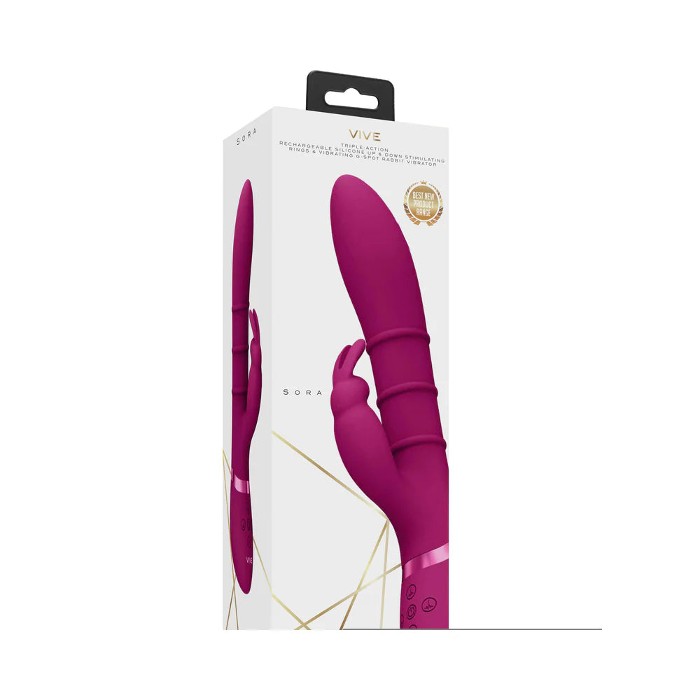 VIVE SORA Rechargeable Silicone G-Spot Rabbit Vibrator with Up & Down Stimulating Rings