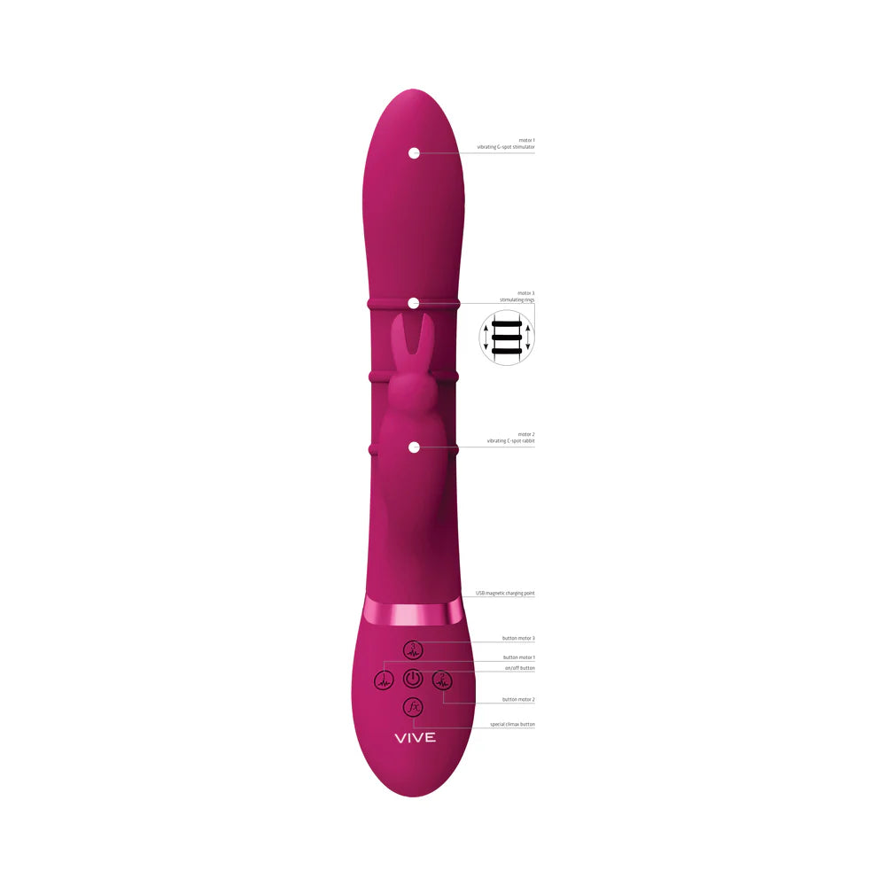 VIVE SORA Rechargeable Silicone G-Spot Rabbit Vibrator with Up & Down Stimulating Rings