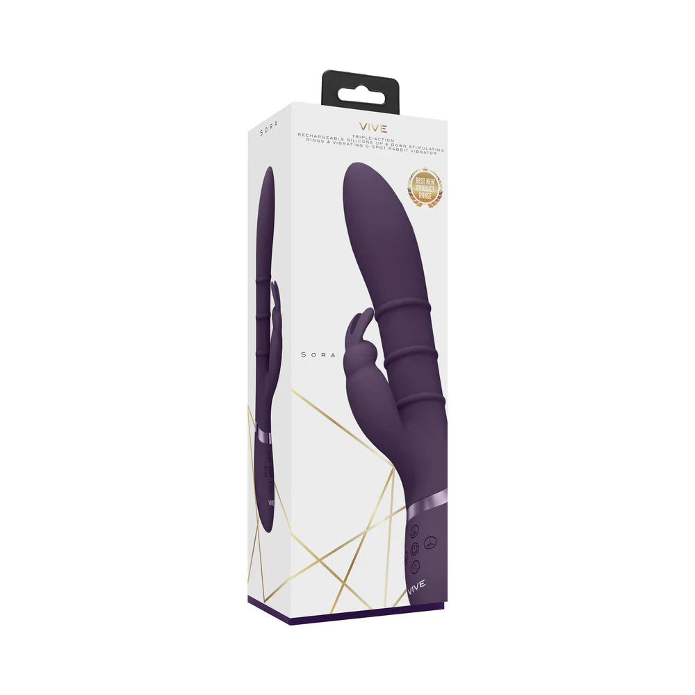 VIVE SORA Rechargeable Silicone G-Spot Rabbit Vibrator with Up & Down Stimulating Rings