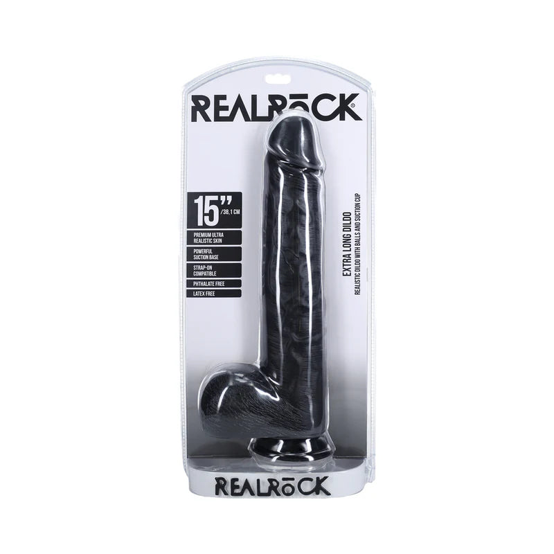 Shots RealRock Ultra Realistic Skin Extra Large Straight Dildo with Balls and Suction Cup 15in