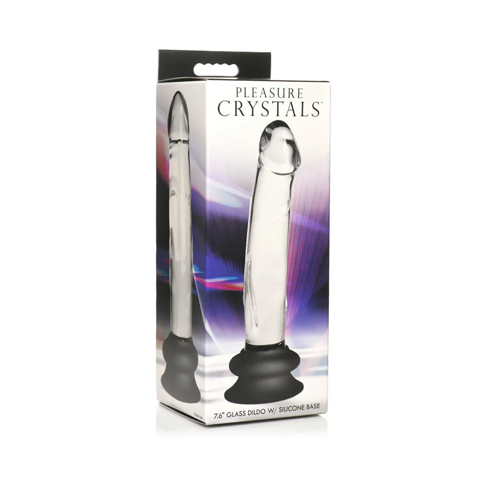 Pleasure Crystals Glass Dildo with Silicone Base 7.6in