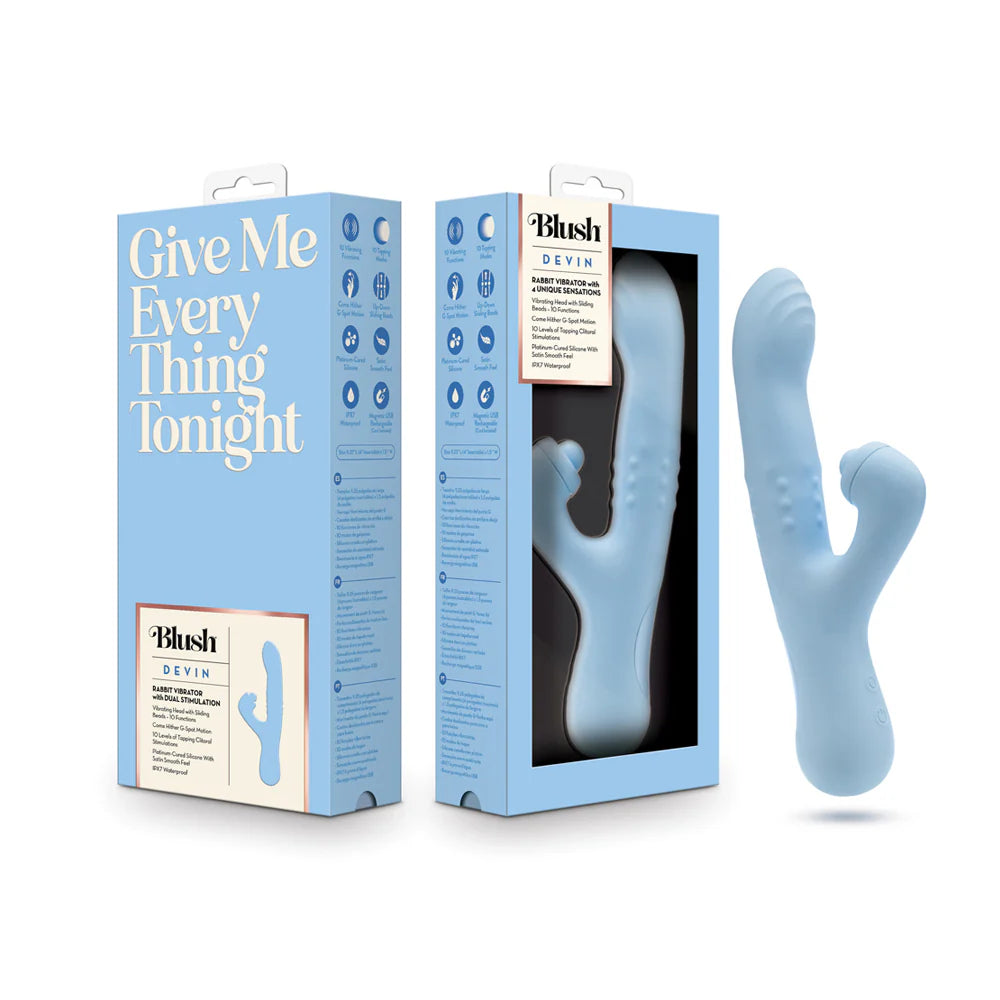 Blush Devin Rechargeable Silicone Rabbit Vibrator - Blue