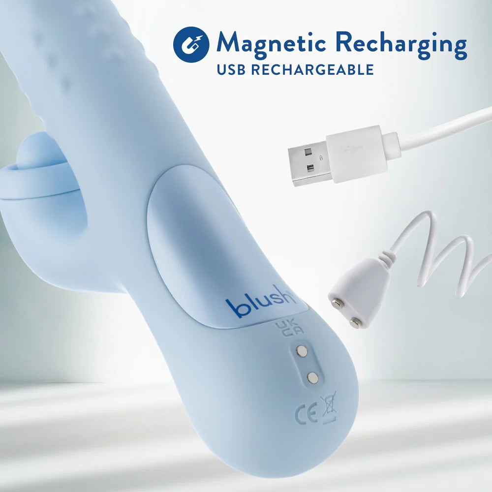 Blush Devin Rechargeable Silicone Rabbit Vibrator - Blue