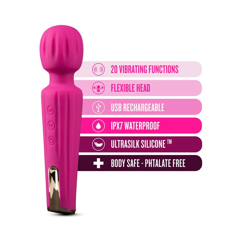 Blush Allana Velvet Rechargeable Silicone Wand Vibrator- Magenta/Rose Gold