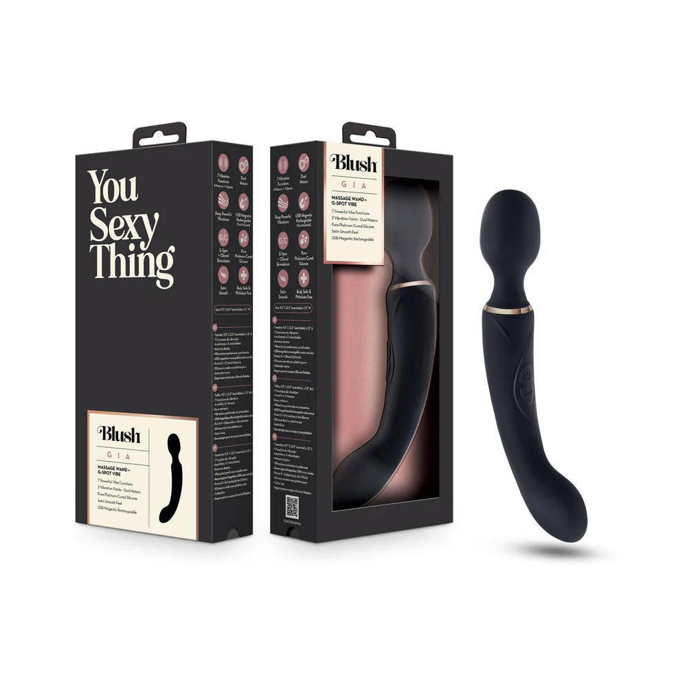 Blush Gia Rechargeable Silicone Massage Wand - Black