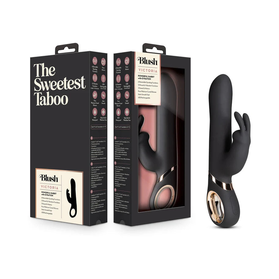 Blush Victoria Rechargeable Silicone Rabbit Vibrator - Black