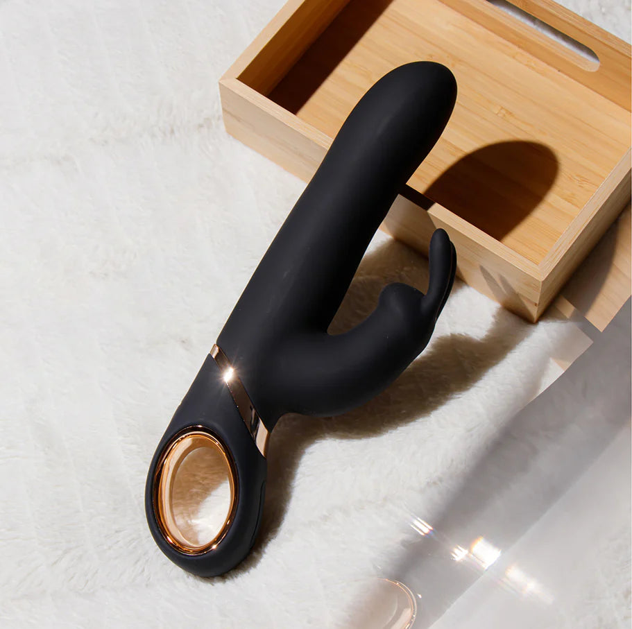 Blush Victoria Rechargeable Silicone Rabbit Vibrator - Black