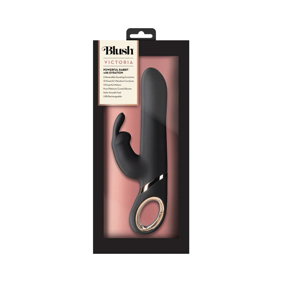 Blush Victoria Rechargeable Silicone Rabbit Vibrator - Black