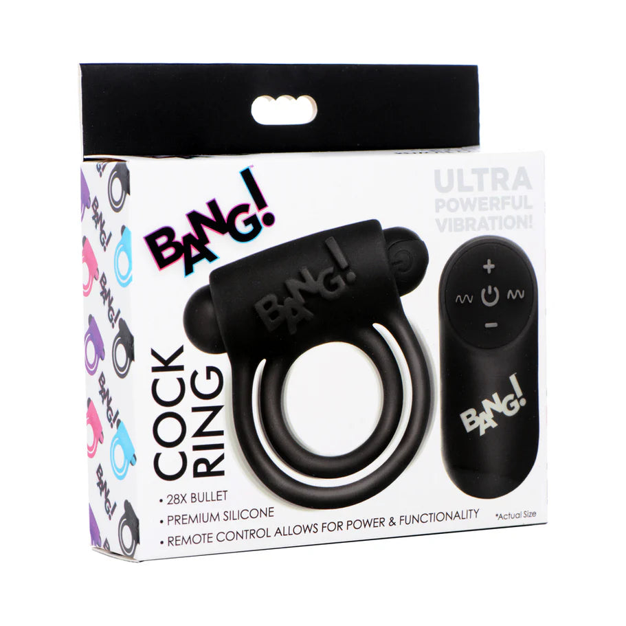 Bang! Silicone Rechargeable Cock Ring and Bullet with Remote Control