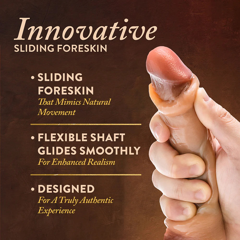 Renaissance DaVinci Sliding Foreskin Dildo with Squeezable Balls 8 in.