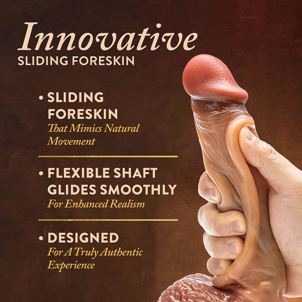 Renaissance Raphael Sliding Foreskin Dildo with Squeezable Balls 9.5 in.