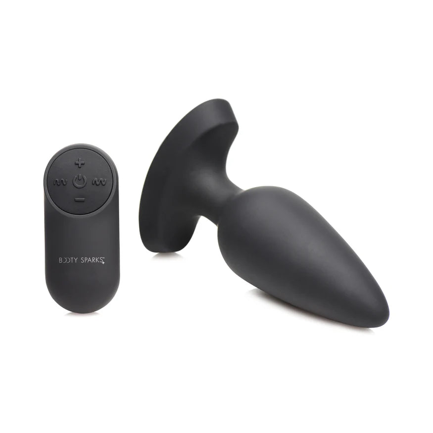 Booty Sparks Laser Heart Rechargeable Silicone Anal Plug with Remote Control - Large - Black with Red Lights