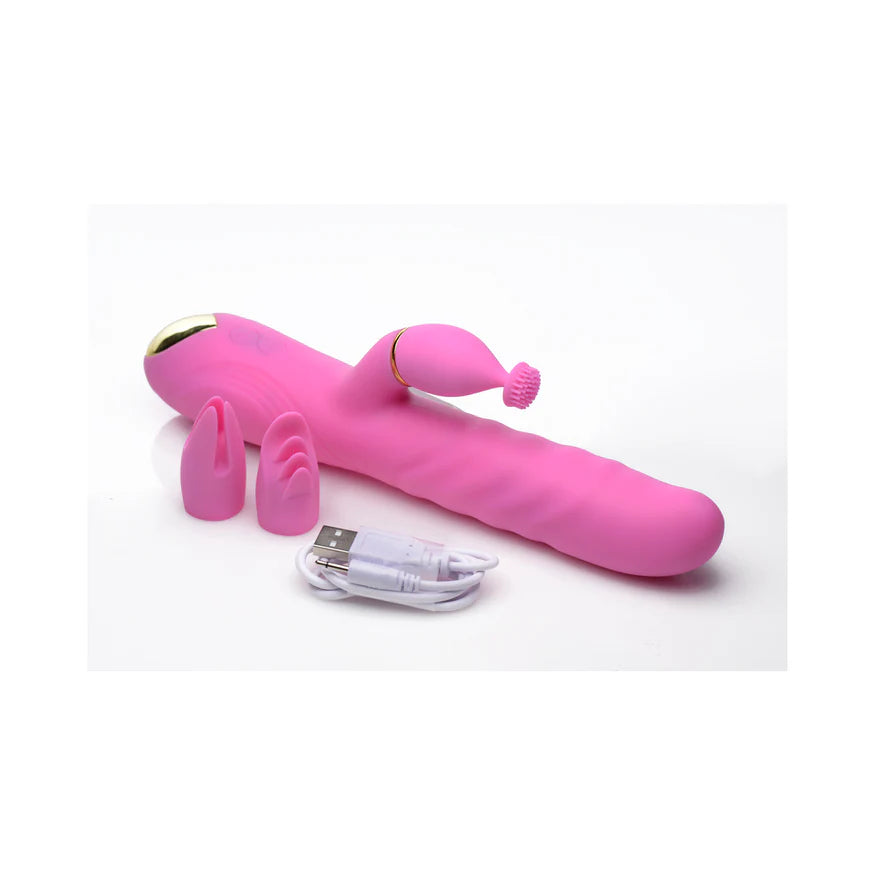 Inmi Versa-Thrust Rechargeable Silicone 10x Rabbit Vibrator with 3 Attachments