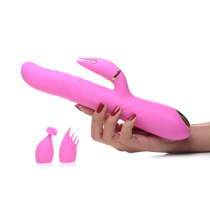 Inmi Versa-Thrust Rechargeable Silicone 10x Rabbit Vibrator with 3 Attachments