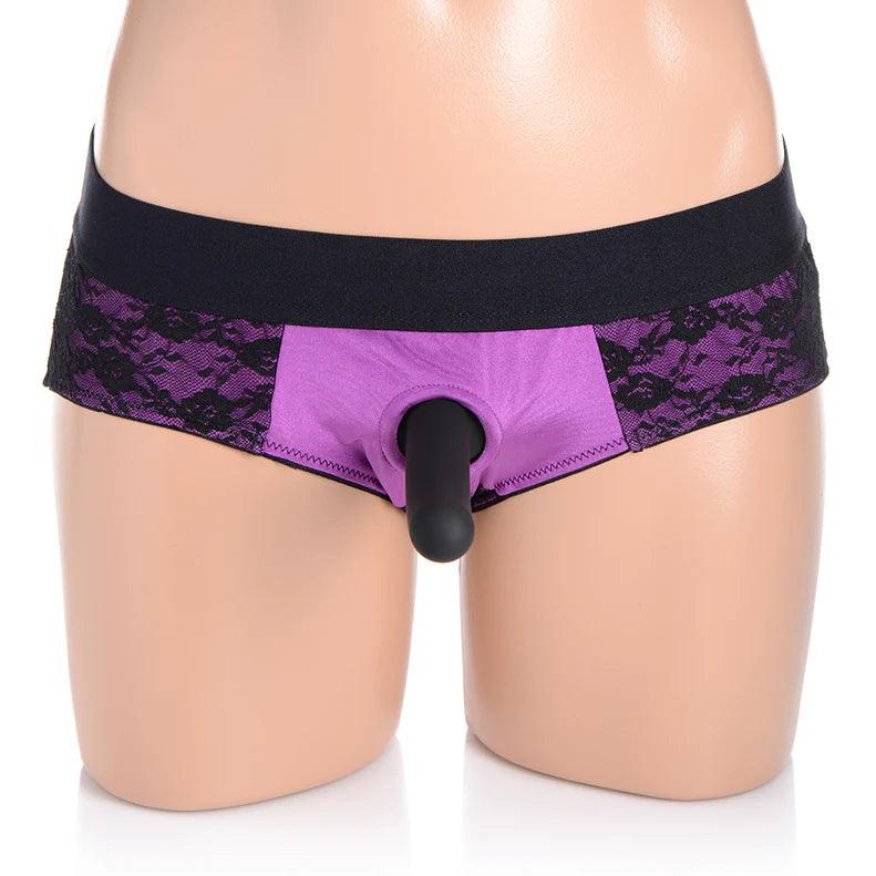 Strap U Lace Envy Pegging Set with Lace Crotchless Panty Harness and Dildo 5in