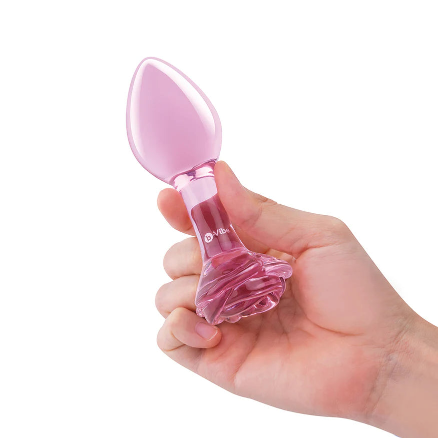 B Vibe Pink Roses Glass Butt Plug Training Set 2Pc