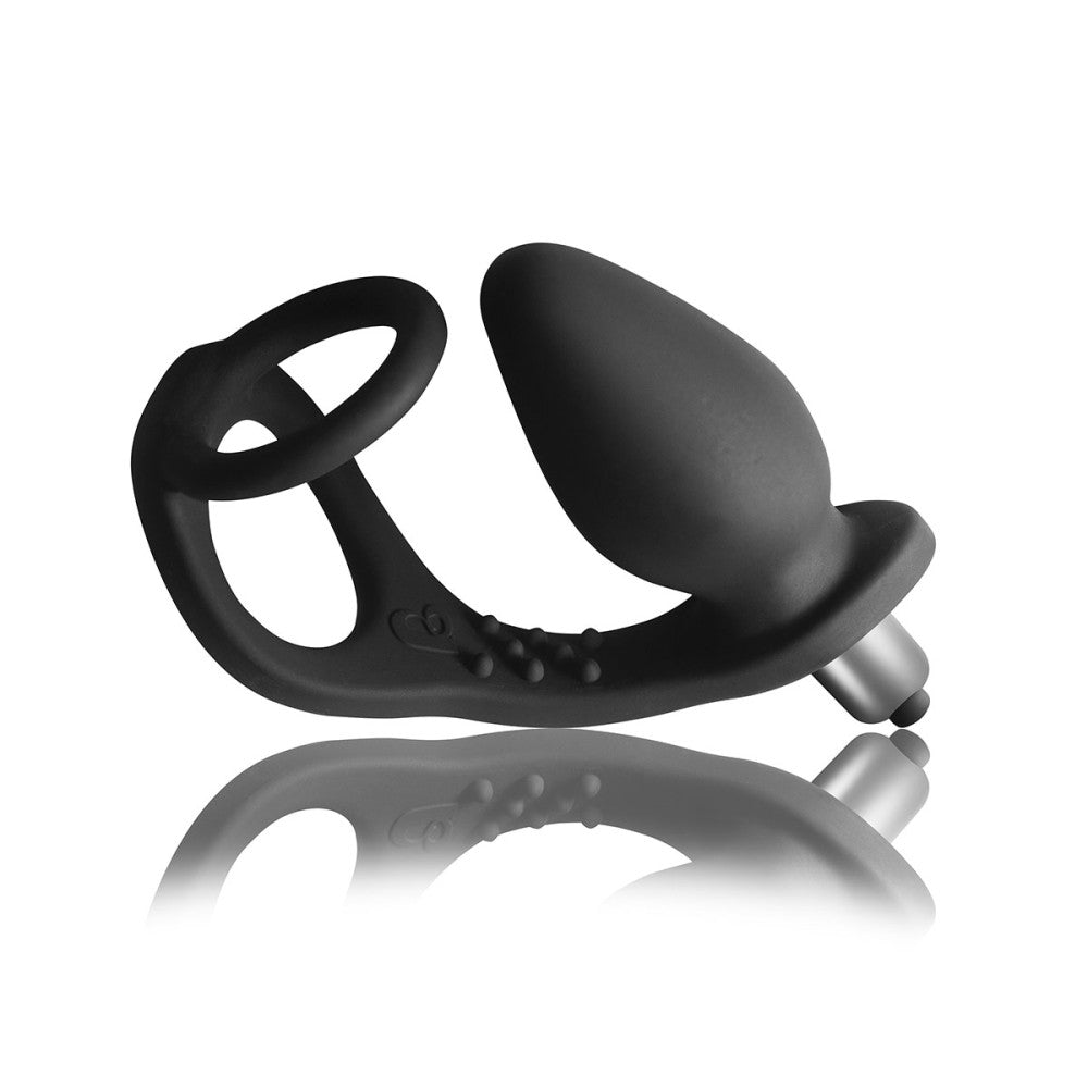 Rocks Off Ro-Zen Vibrating Silicone Cock Ring with Butt Plug