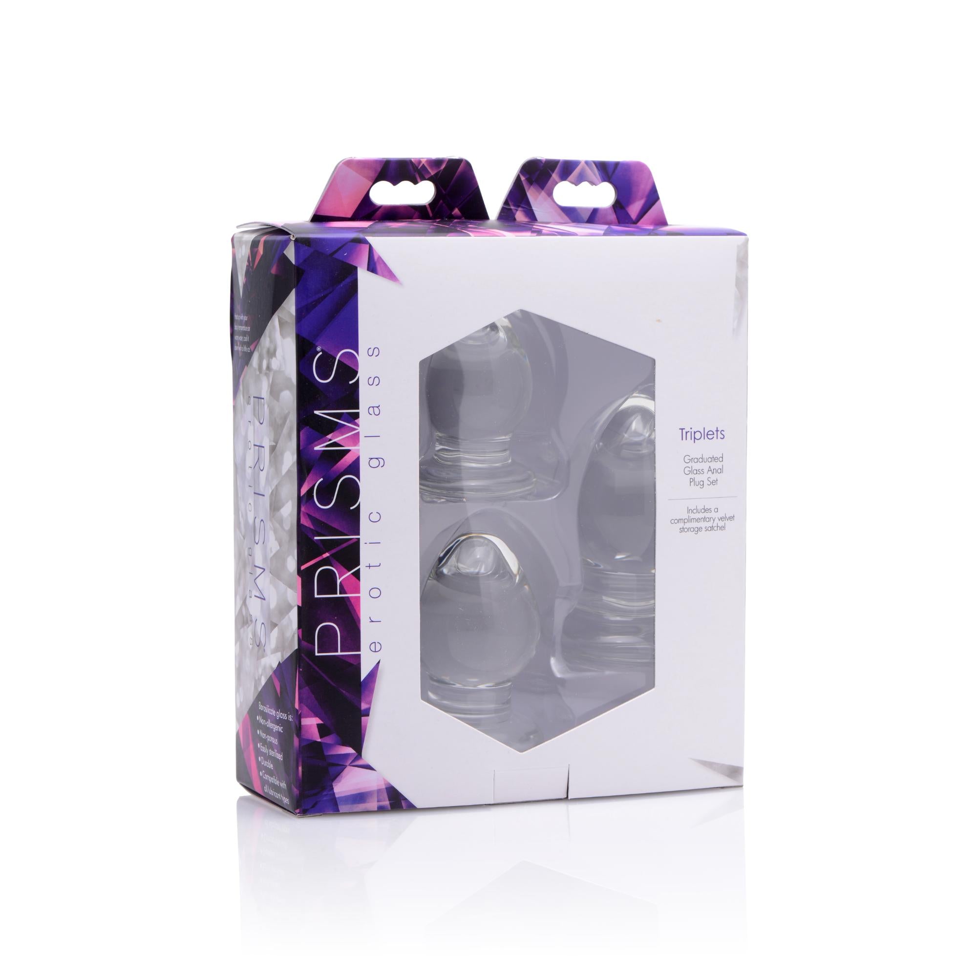 Prisms Erotic Glass Triplets 3 Piece Glass Anal Plug Kit