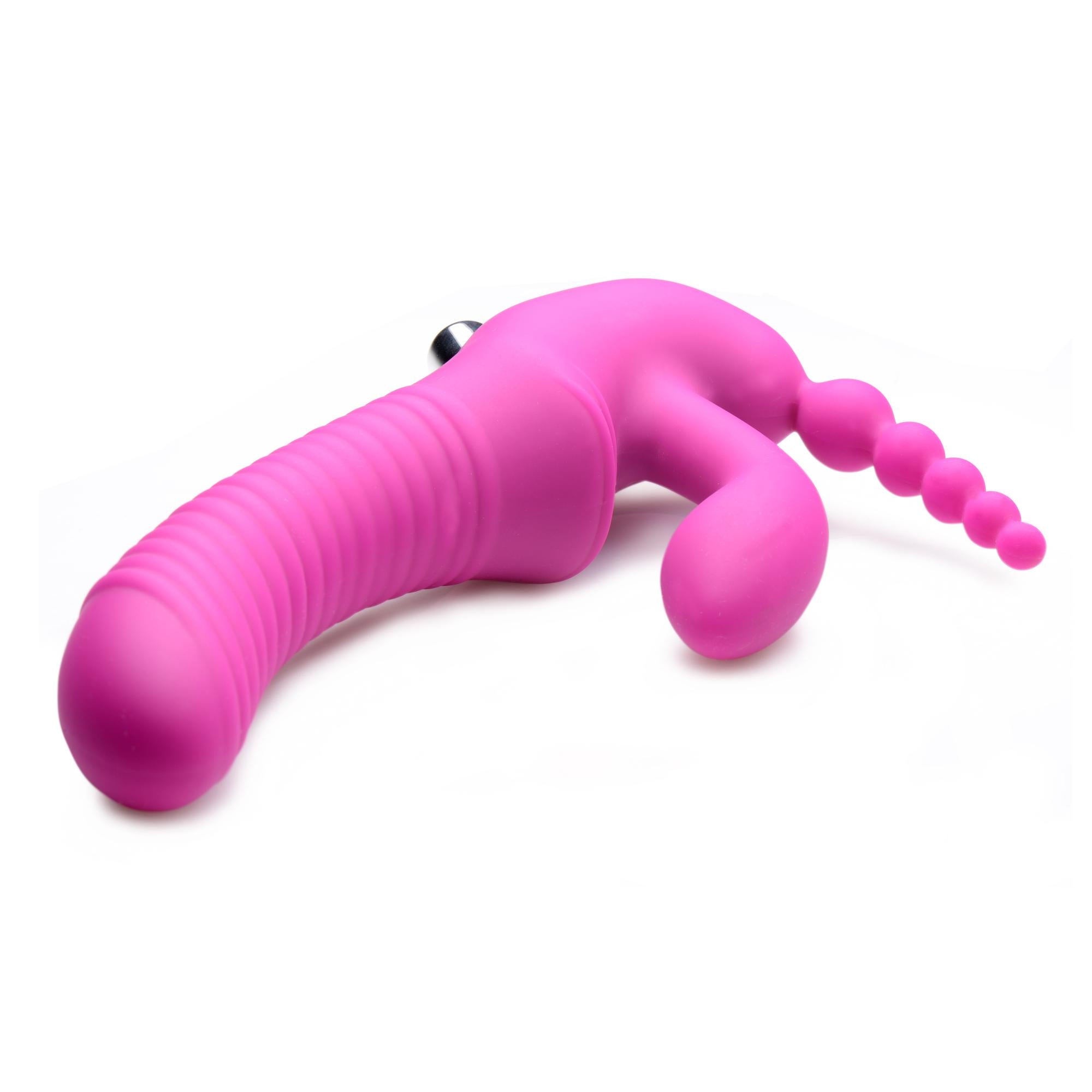 Strap U Regal Rider Vibrating Silicone Strapless Strap On Triple G Dildo