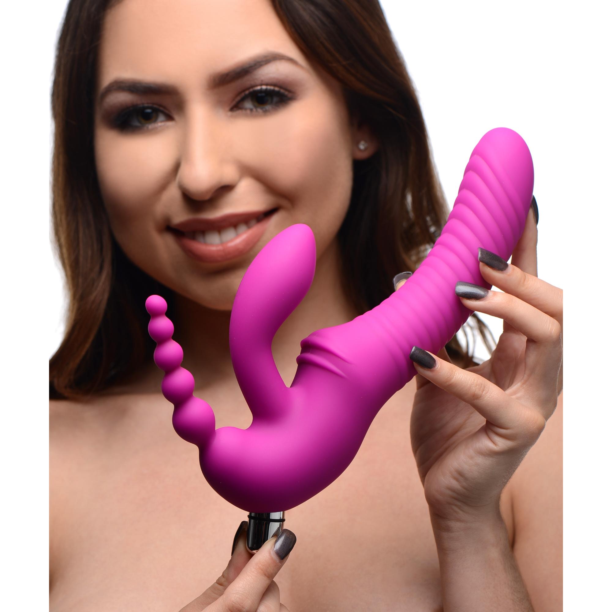 Strap U Regal Rider Vibrating Silicone Strapless Strap On Triple G Dildo