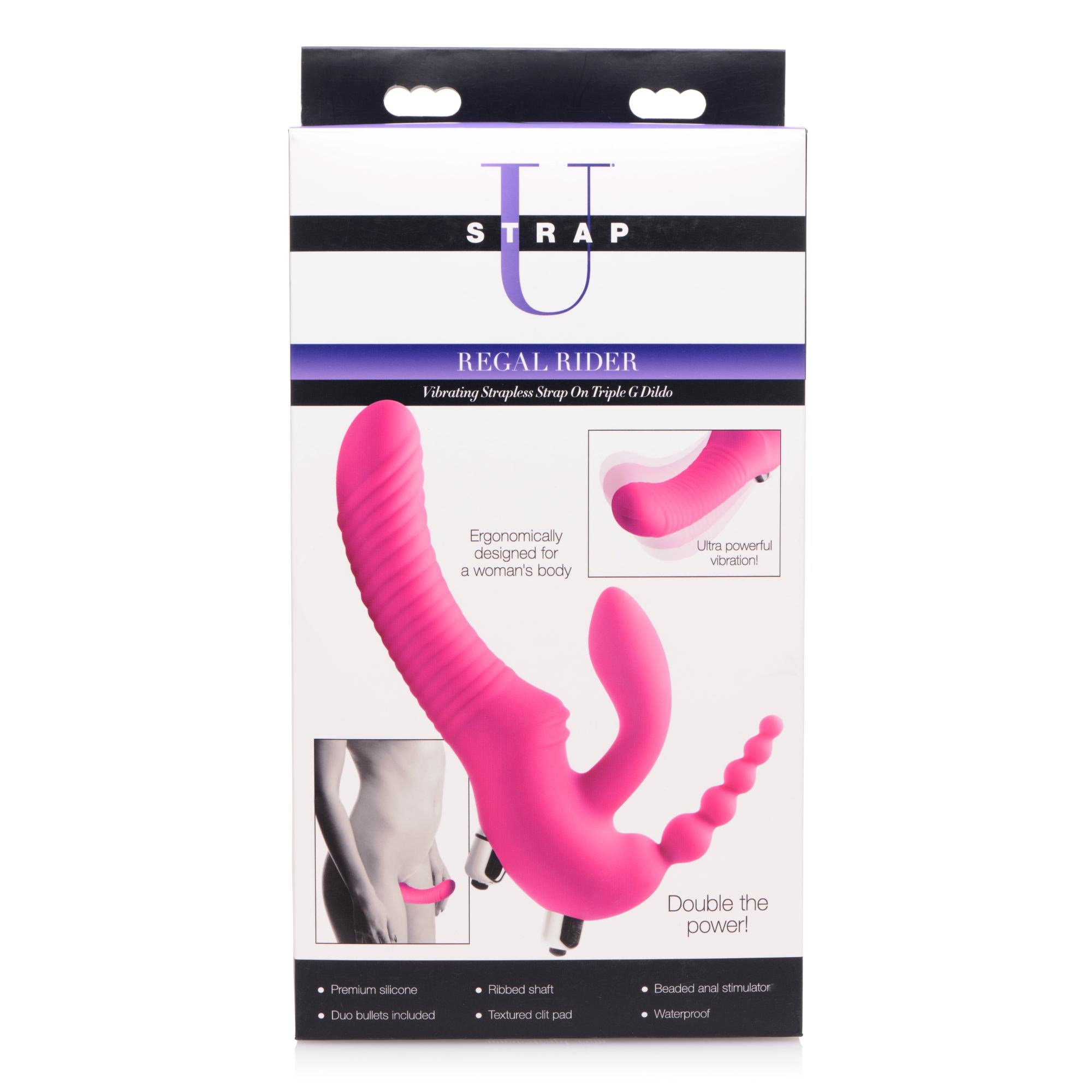 Strap U Regal Rider Vibrating Silicone Strapless Strap On Triple G Dildo