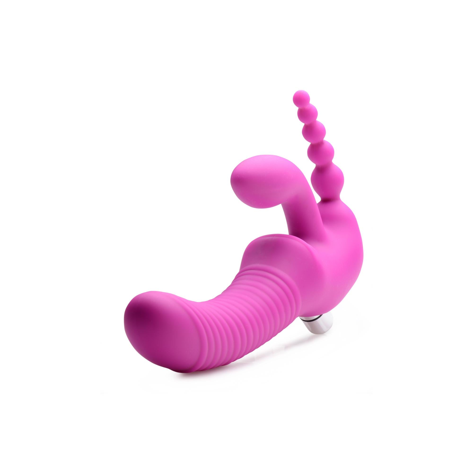 Strap U Regal Rider Vibrating Silicone Strapless Strap On Triple G Dildo