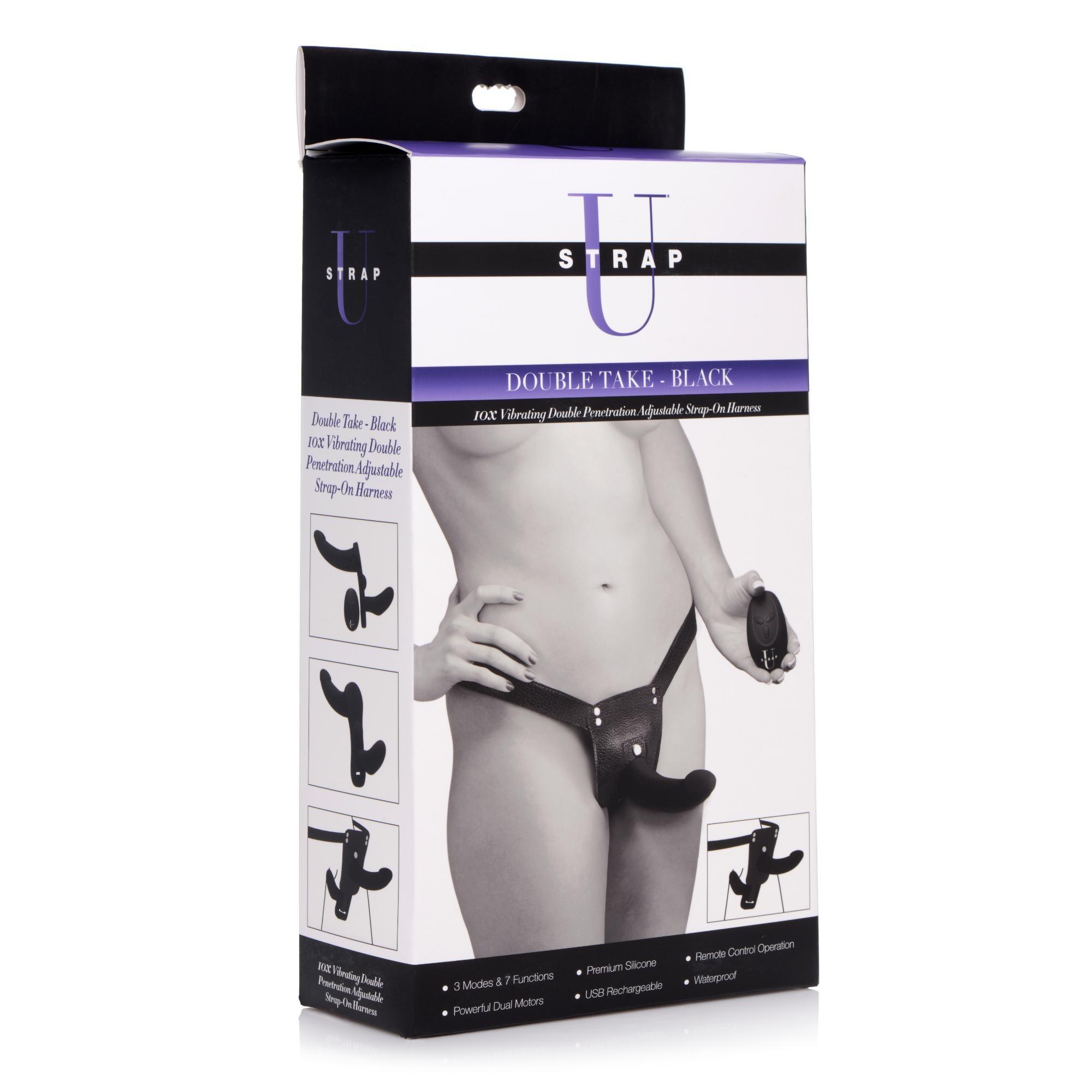 Strap U Double Take 10X Double Penetration Vibrating Strap-on Harness