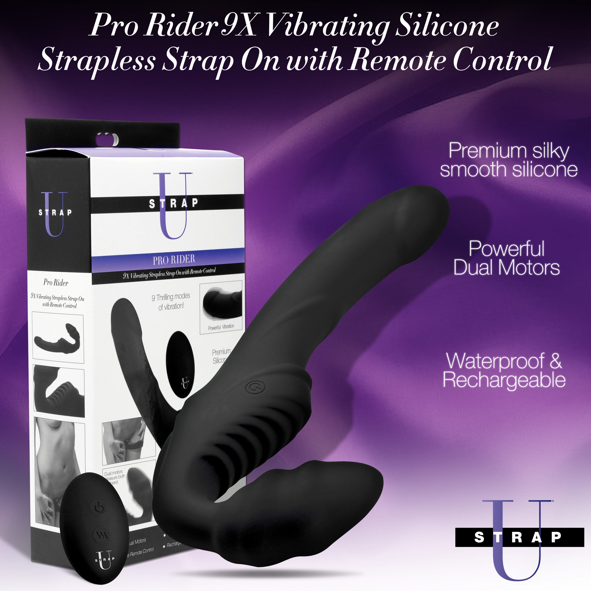 Strap U Pro Rider 9X Vibrating Silicone Strapless Strap-On with Remote Control