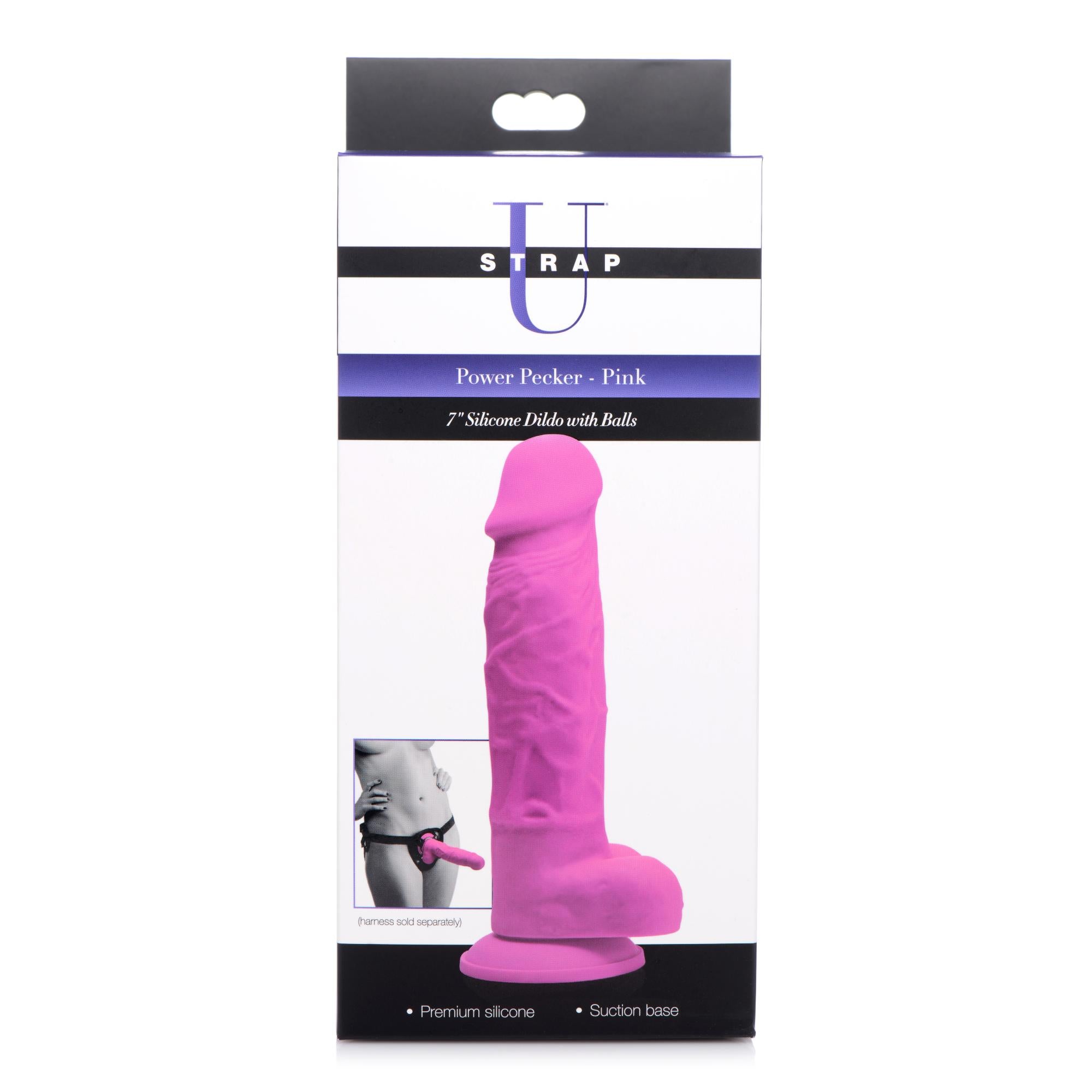 Strap U Power Pecker 7" Silicone Dildo with Balls