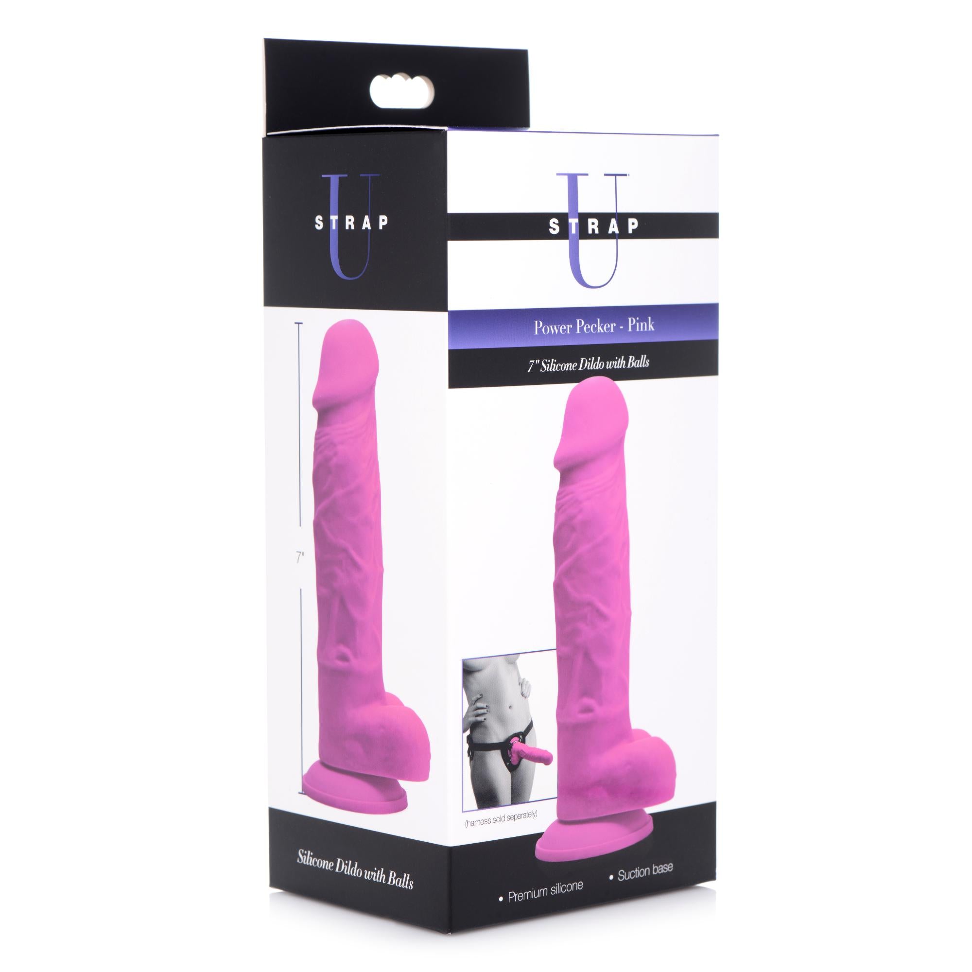 Strap U Power Pecker 7" Silicone Dildo with Balls