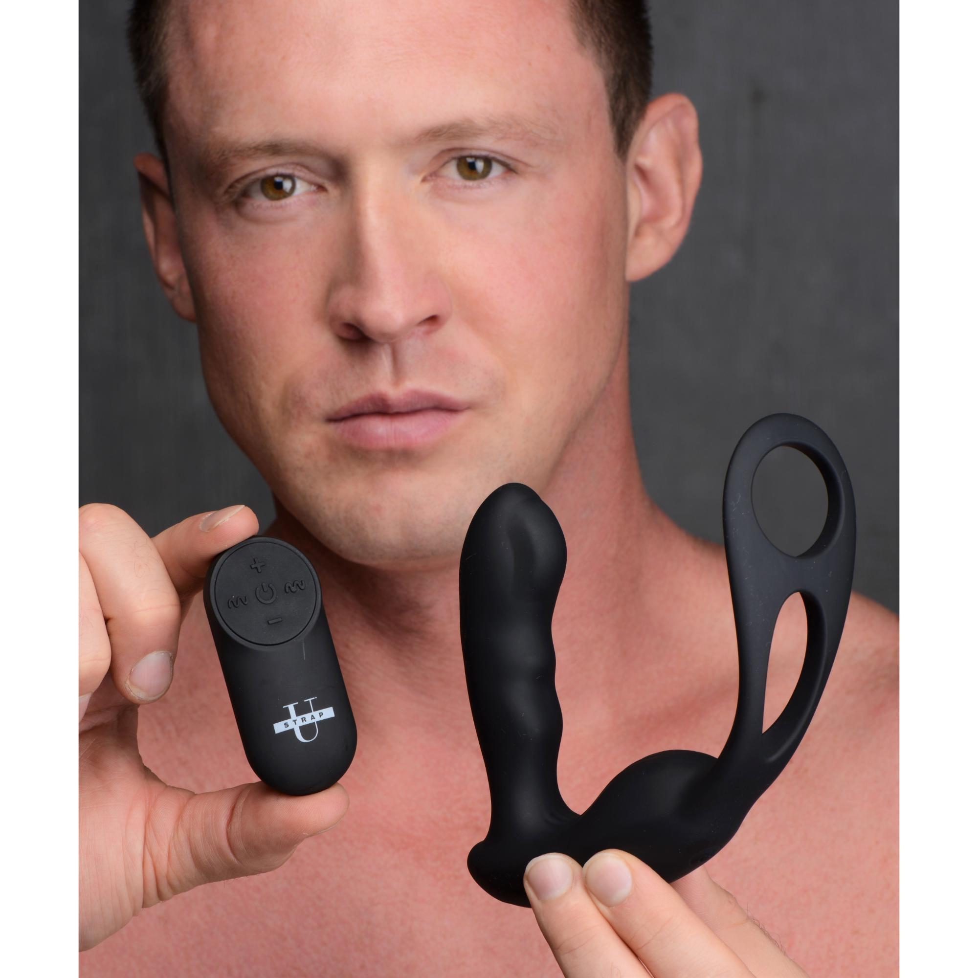 Alpha-Pro 7X P-Strap Milking and Vibrating Prostate Stimulator with Cock and Ball Harness