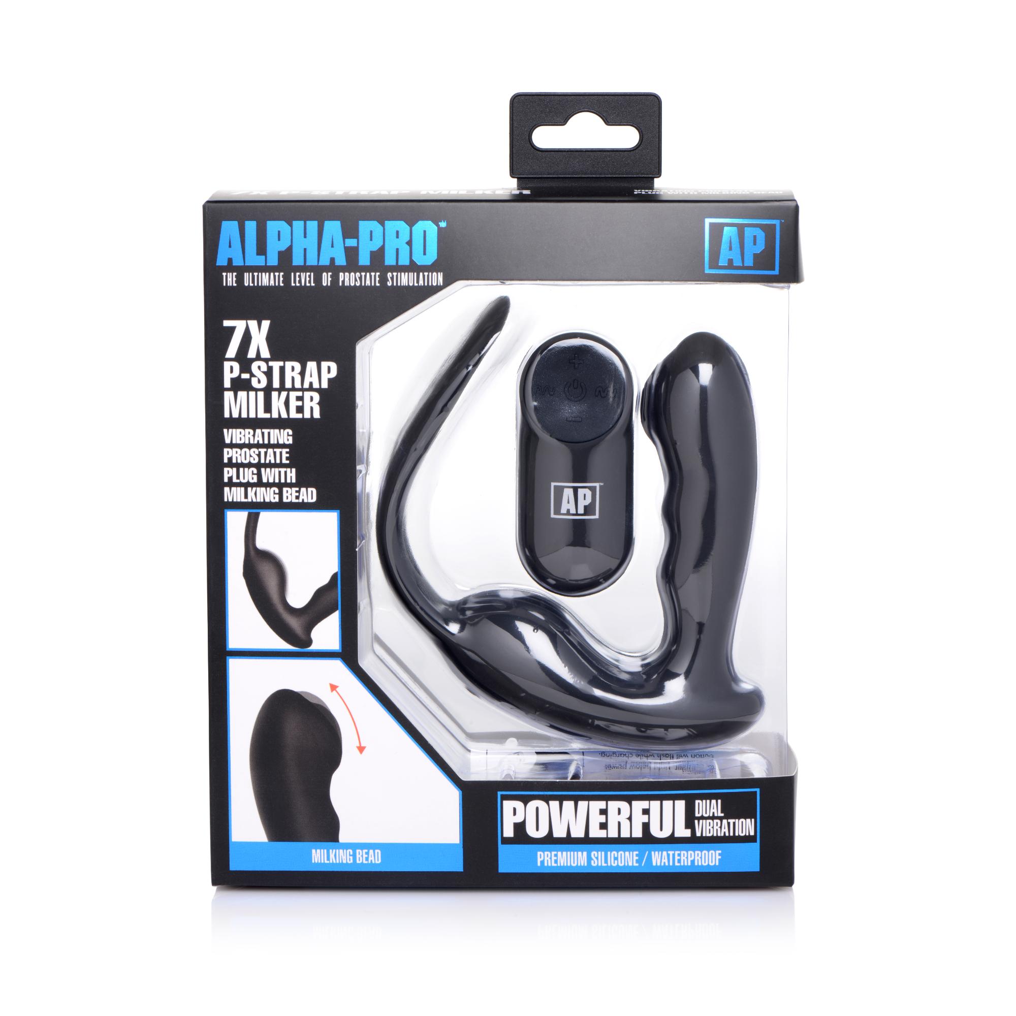 Alpha-Pro 7X P-Strap Milking and Vibrating Prostate Stimulator with Cock and Ball Harness