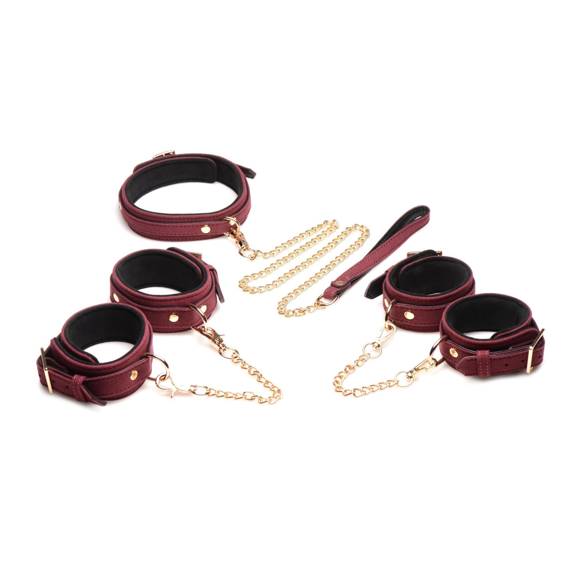 Master Series Velvet Bondage Set Cuffs, Collar, & Leash (6 piece)