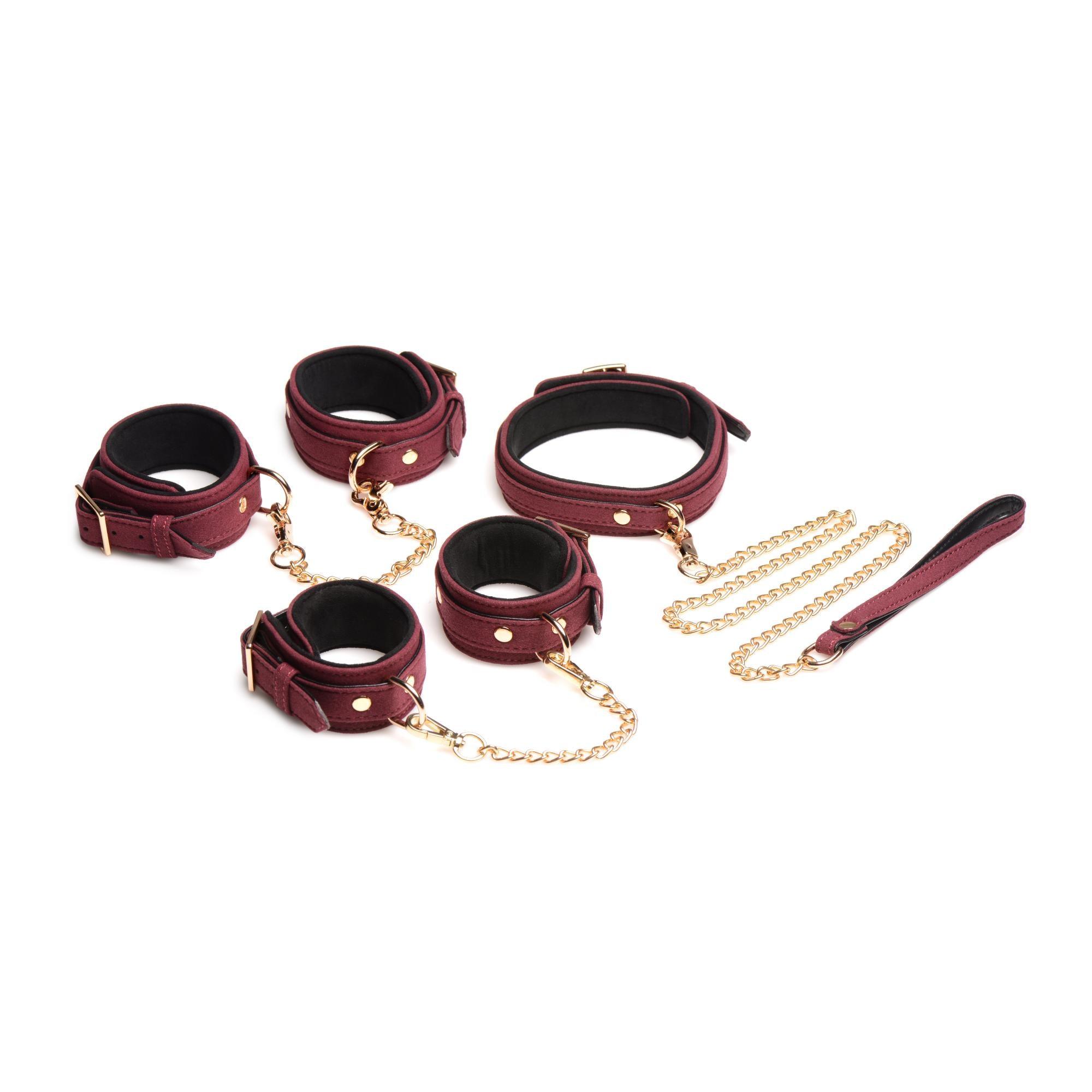 Master Series Velvet Bondage Set Cuffs, Collar, & Leash (6 piece)