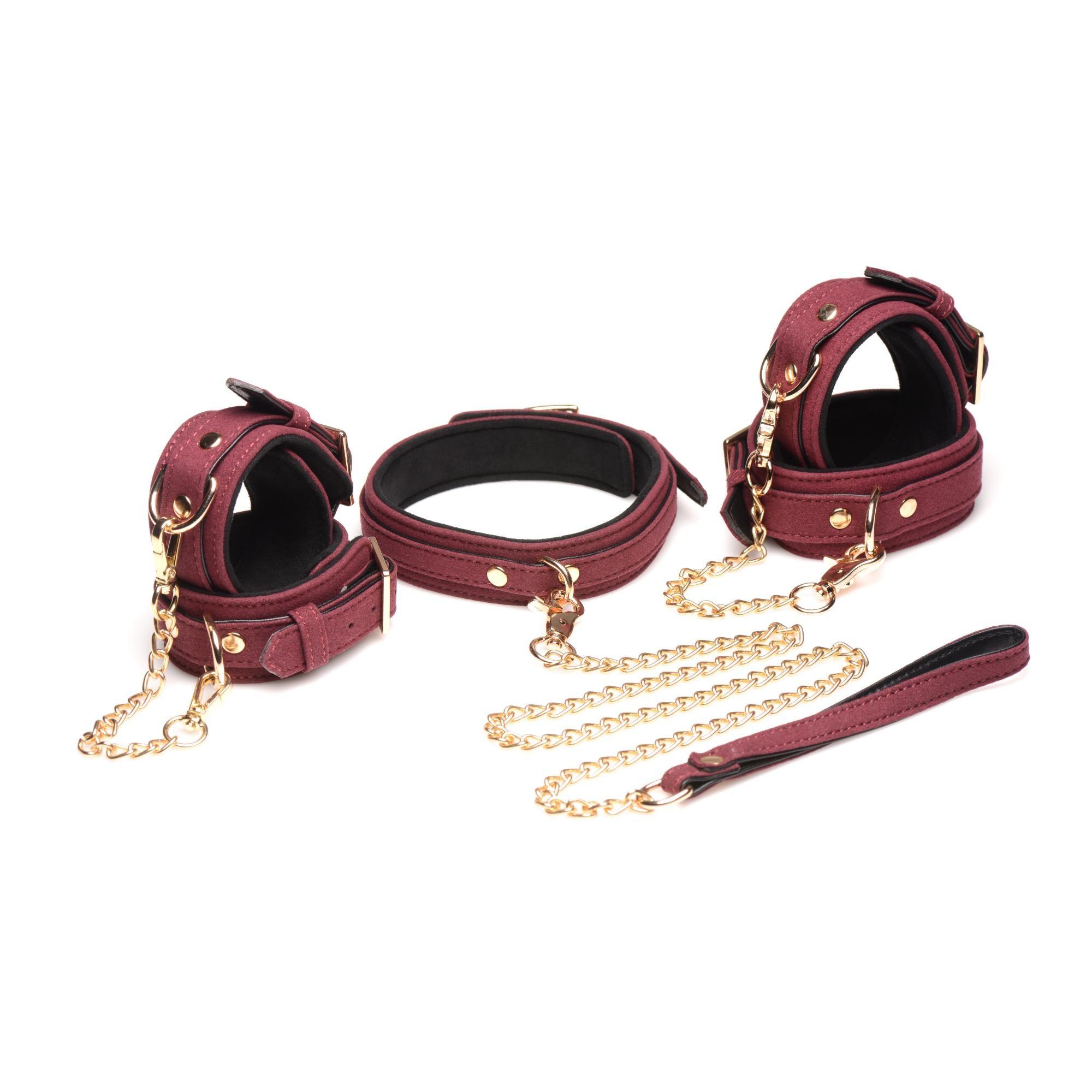 Master Series Velvet Bondage Set Cuffs, Collar, & Leash (6 piece)