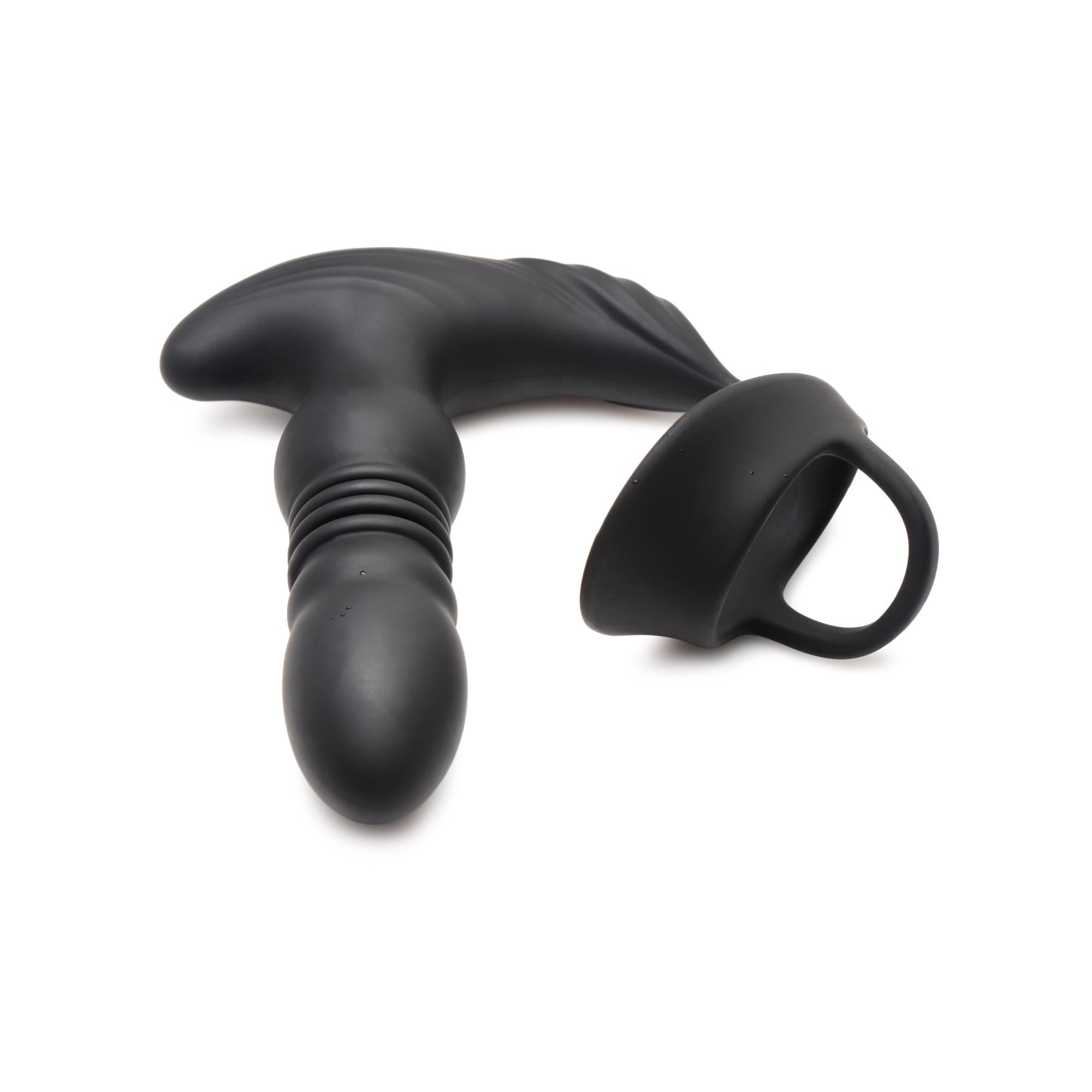 Thunder Plugs Rechargeable 10X Thrusting Silicone Vibrator with Cock & Ball Strap