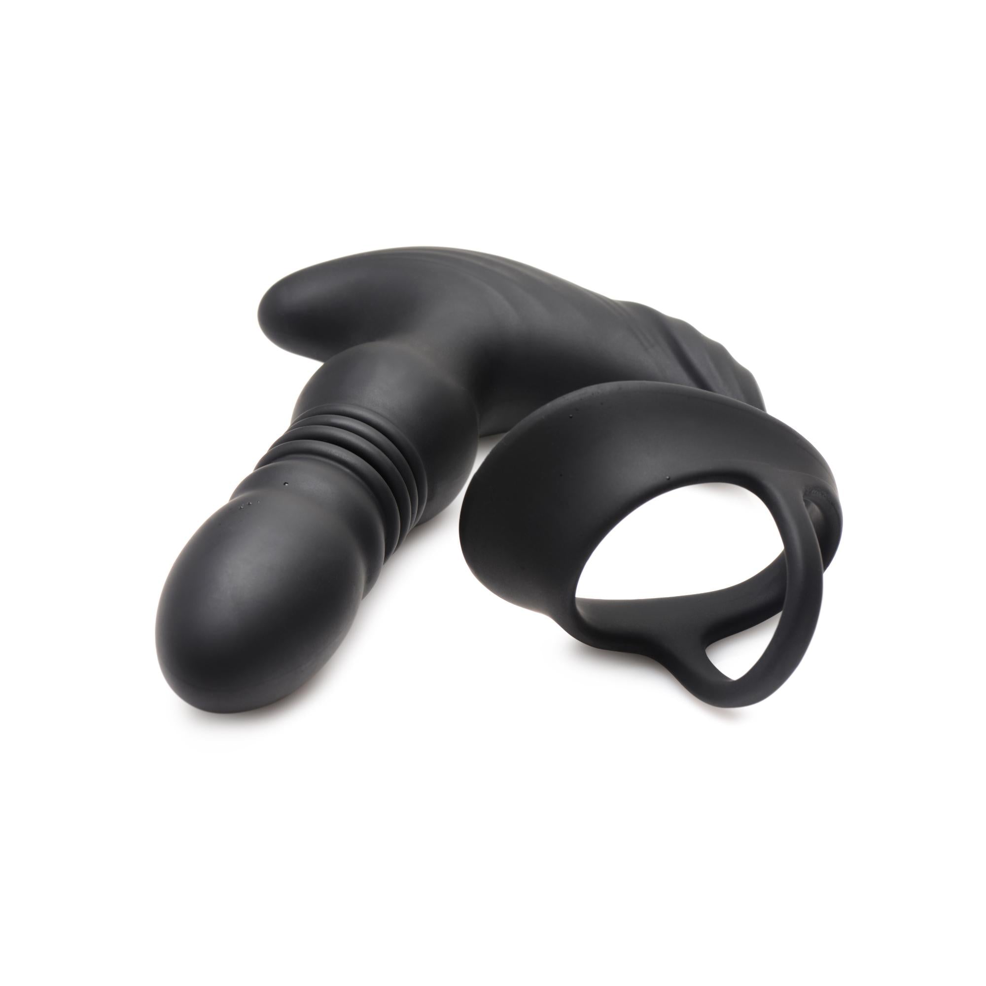 Thunder Plugs Rechargeable 10X Thrusting Silicone Vibrator with Cock & Ball Strap