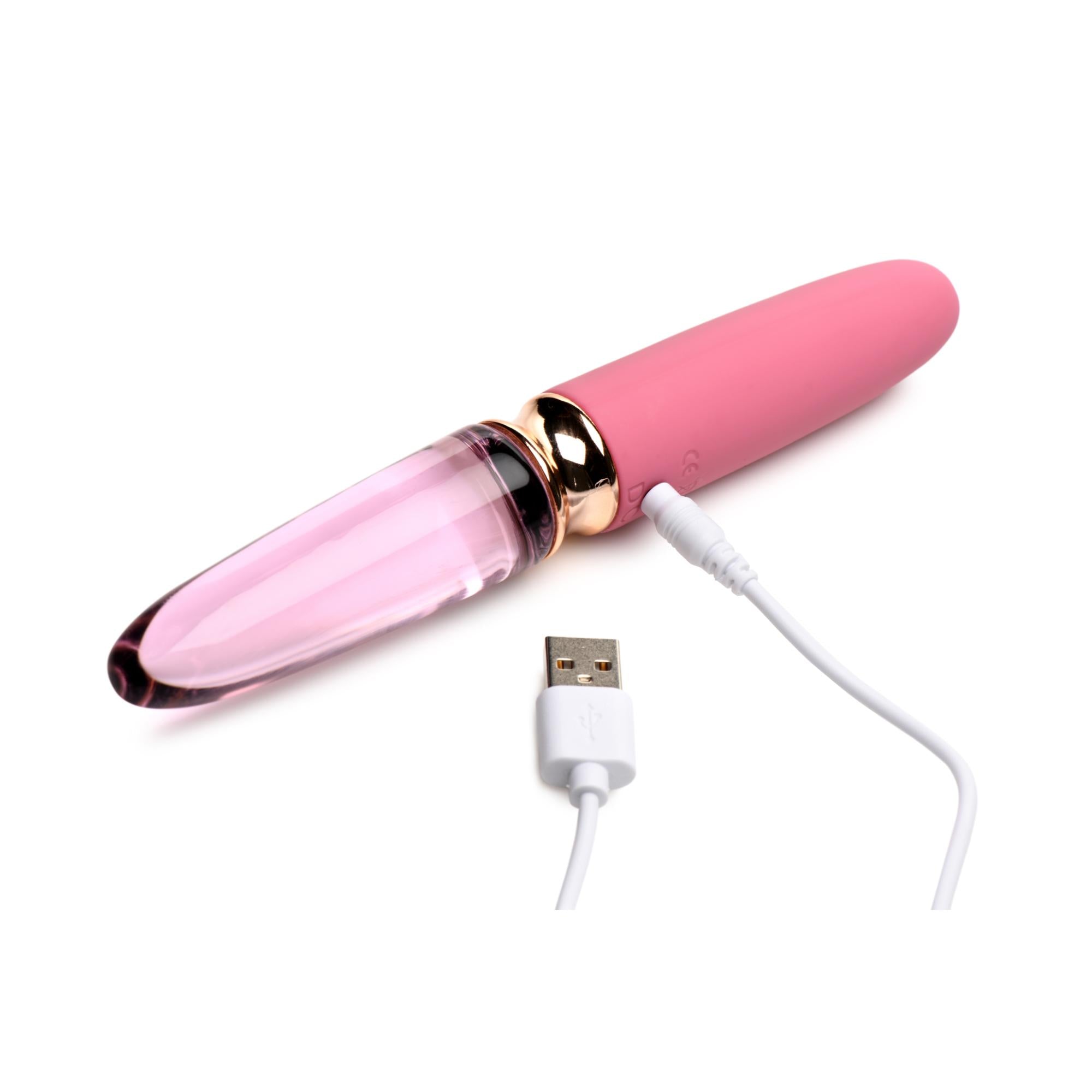 Prisms Erotic Glass Vibra-Glass 10X Rosé Dual Ended Smooth Silicone/Glass Vibrator