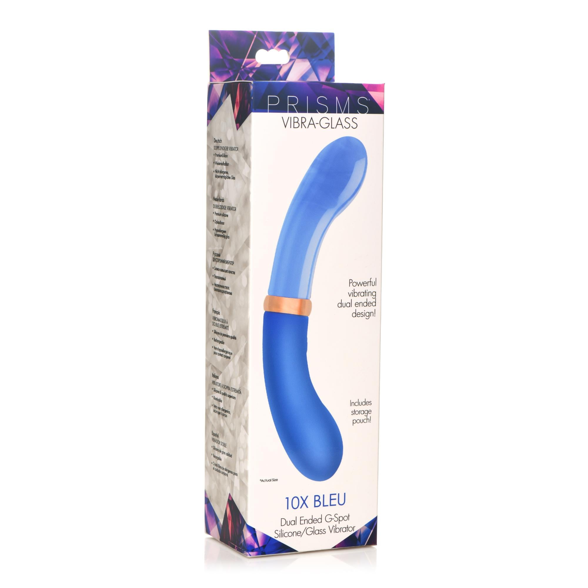 Prisms Erotic Glass Vibra-Glass 10X Bleu Dual Ended G-Spot Silicone/Glass Vibrator