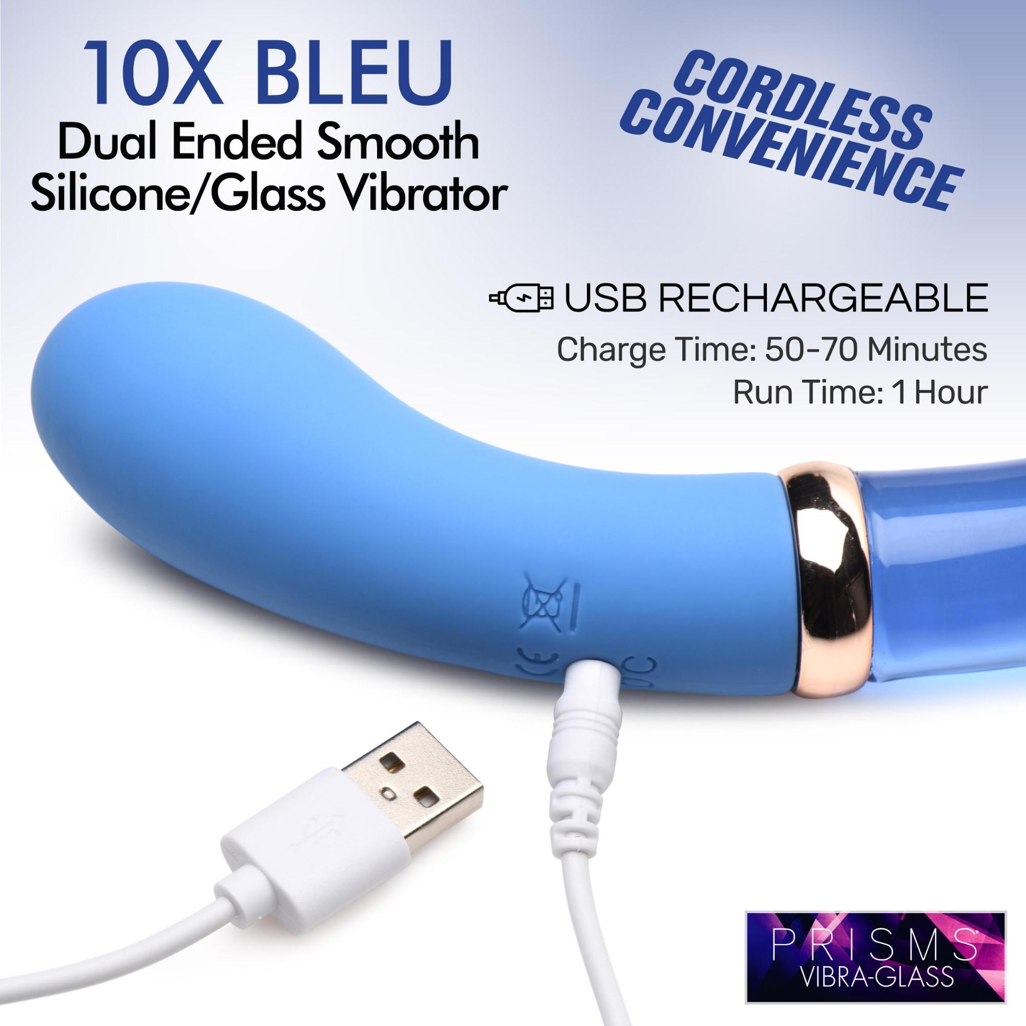 Prisms Erotic Glass Vibra-Glass 10X Bleu Dual Ended G-Spot Silicone/Glass Vibrator