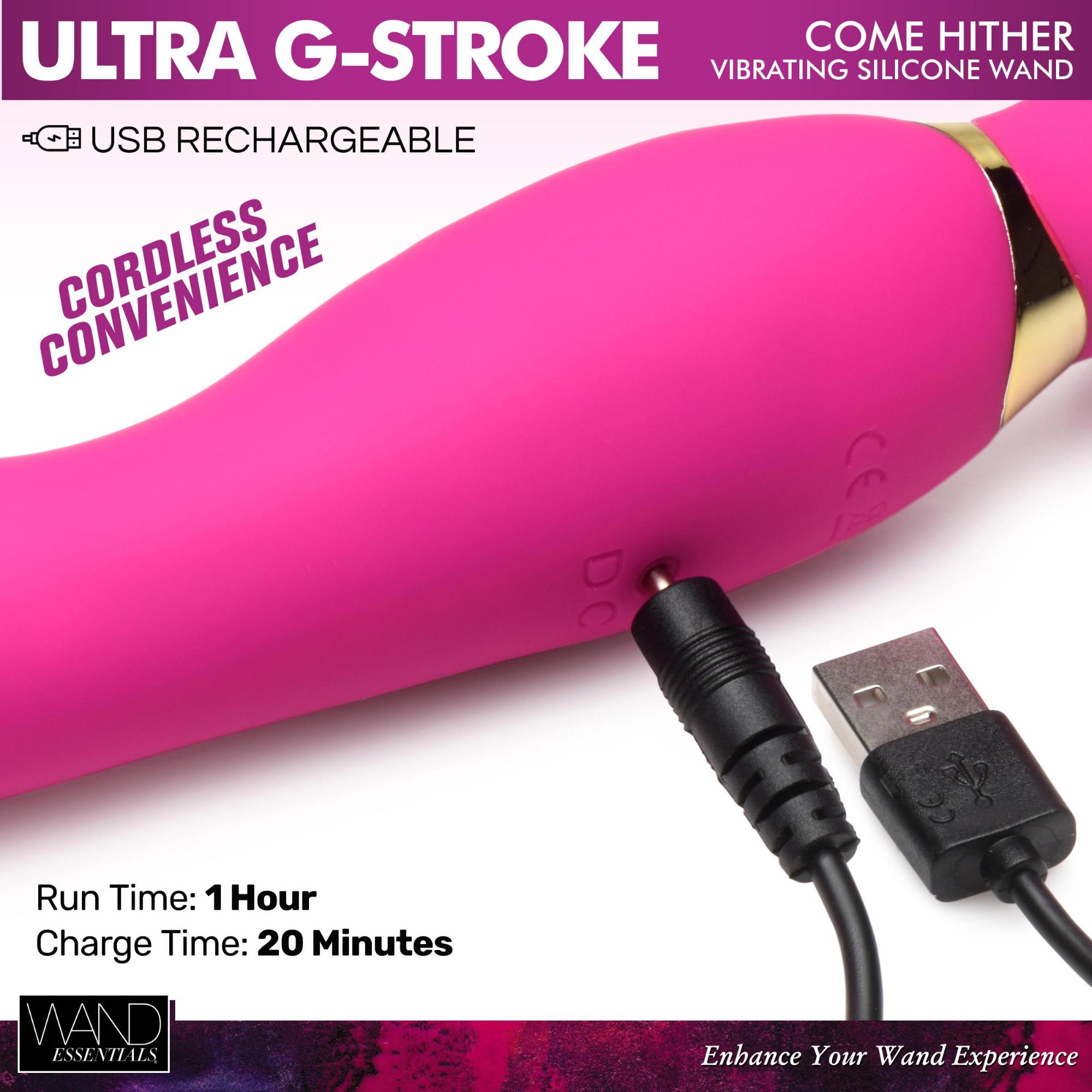 Wand Essential Ultra G-Stroke Come Hither Rechargeable Silicone Vibrating Wand