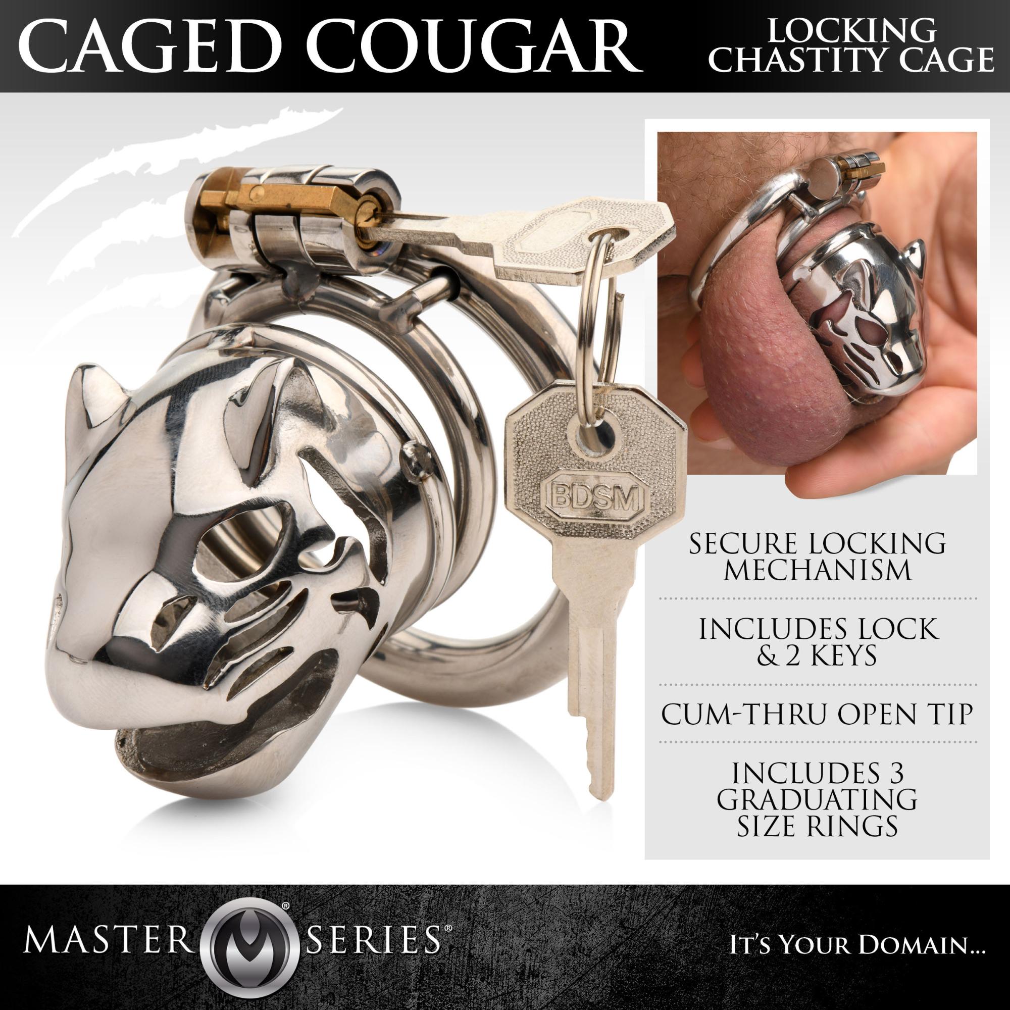 Master Series Caged Cougar Stainless Steel Locking Chastity Cage