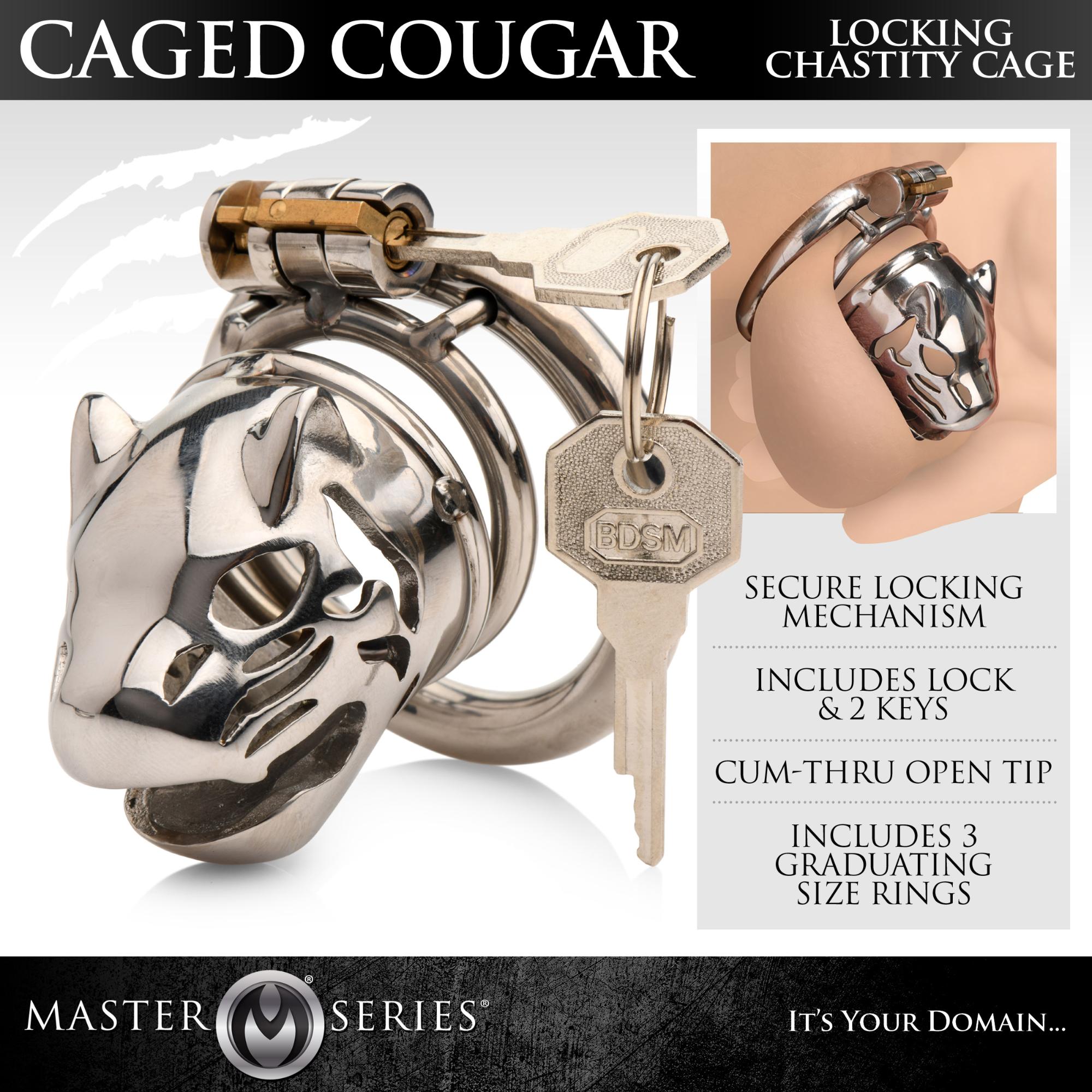 Master Series Caged Cougar Stainless Steel Locking Chastity Cage