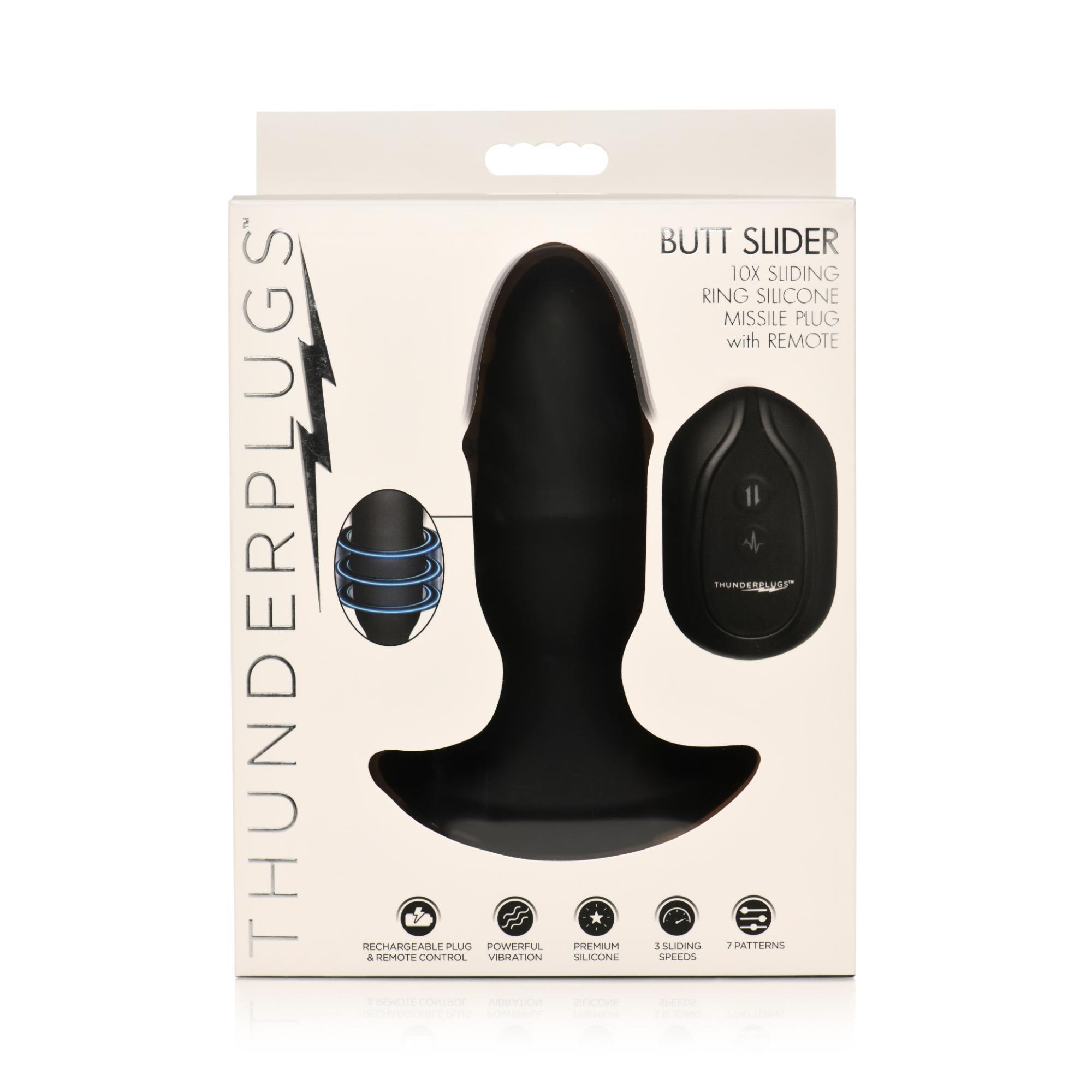 Thunder Plug Butt Slider 7x Sliding Ring Silicone Rechargeable Missle Plug with Remote Control