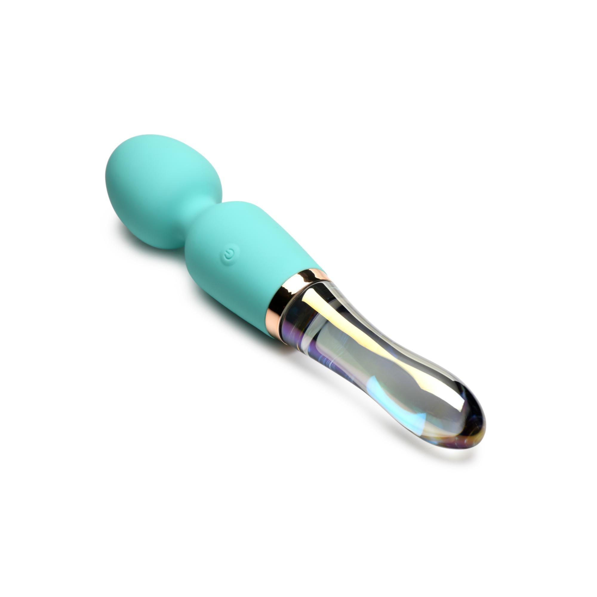 Prisms Erotic Glass Vibra-Glass 10X Turquoise Dual Ended Silicone/Glass Wand