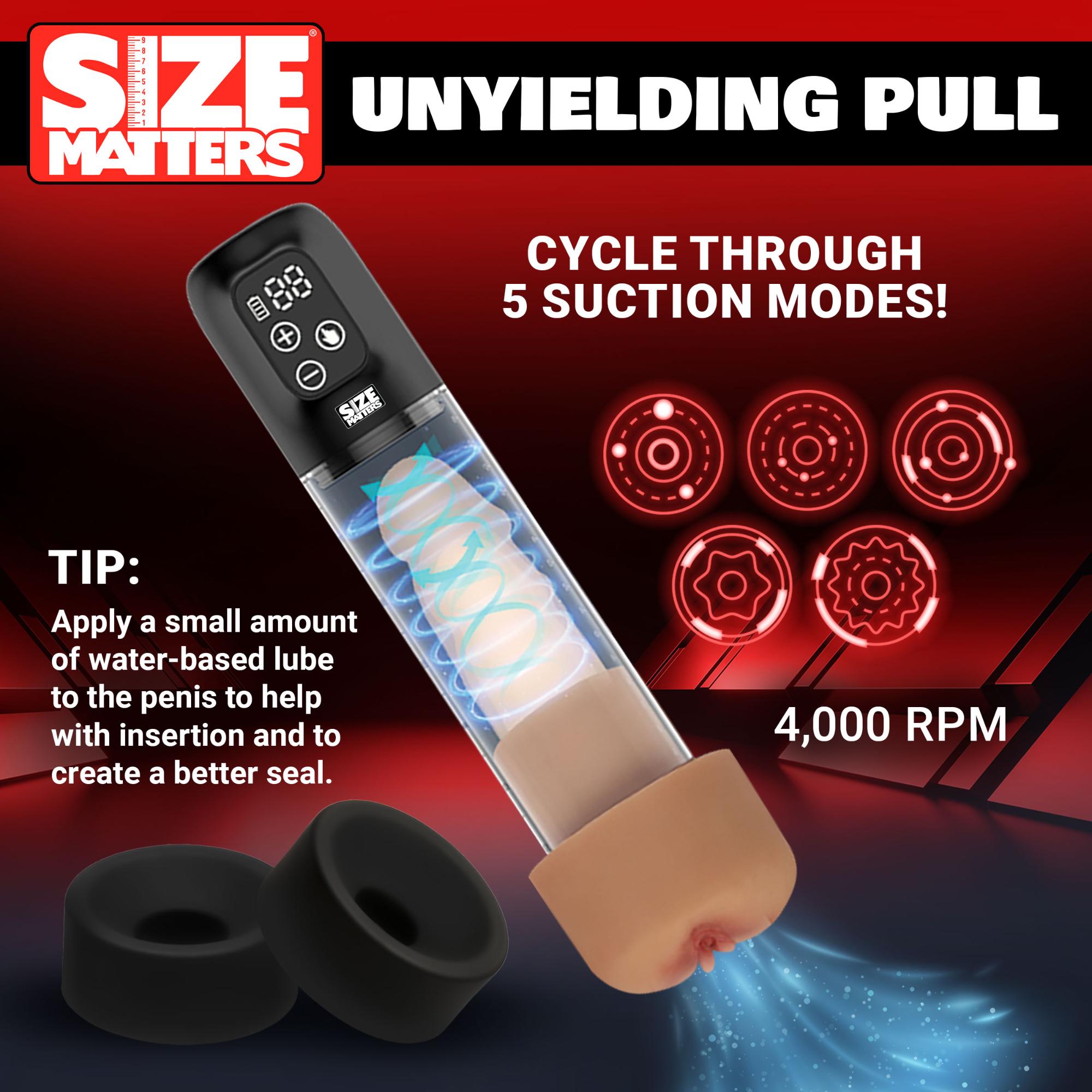 Size Matters 5X Rechargeable Sucking Penis Pump with Attachments